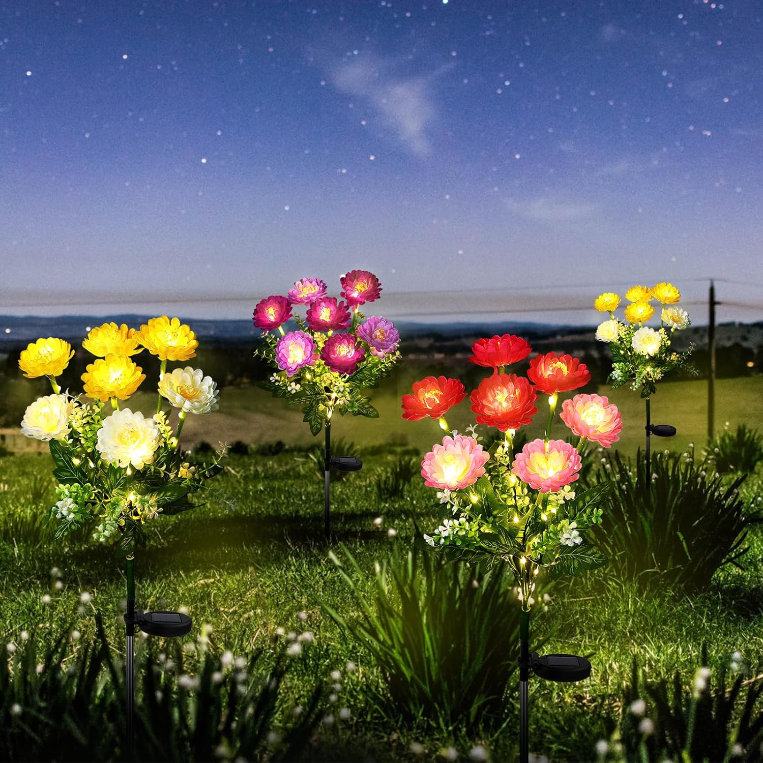 Lampes solaires d'extérieur - Lot de 2 lampes solaires de jardin perce-neige, lampes solaires de jardin étanches, avec 7 petites perce-neige - 7