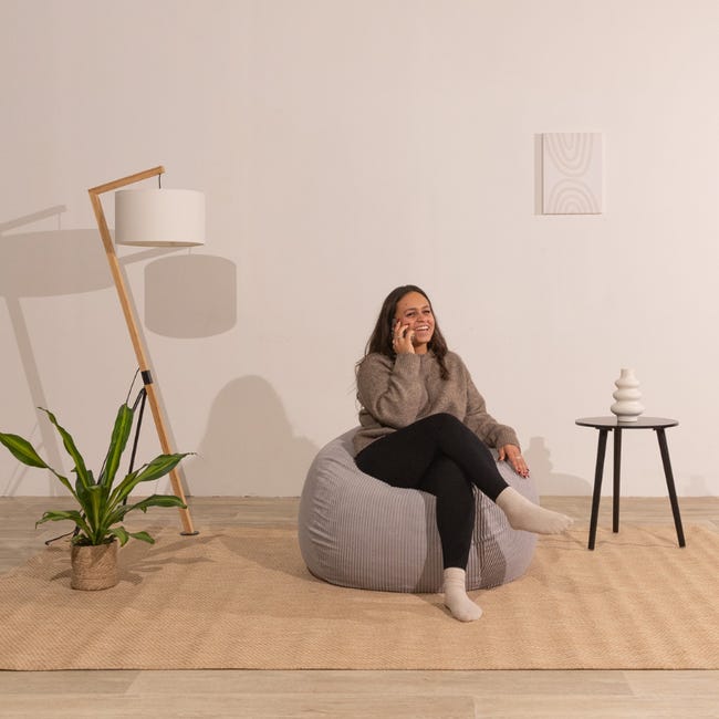 Pouf sacco in velluto a coste BANANAIR 120 x 100 cm grigio chiaro