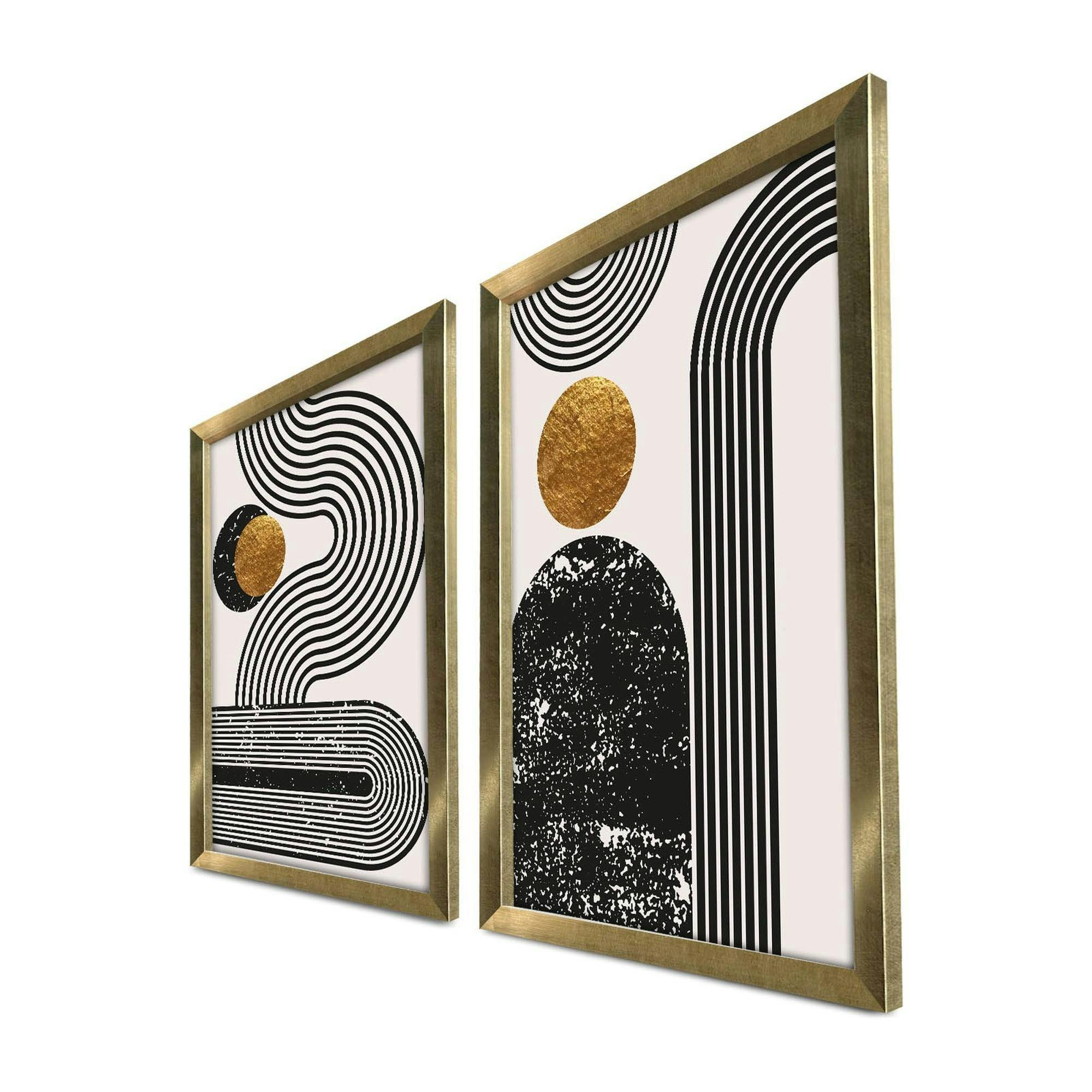 Tableau graphique design noir et or – cadre doré (set de 2) - 3