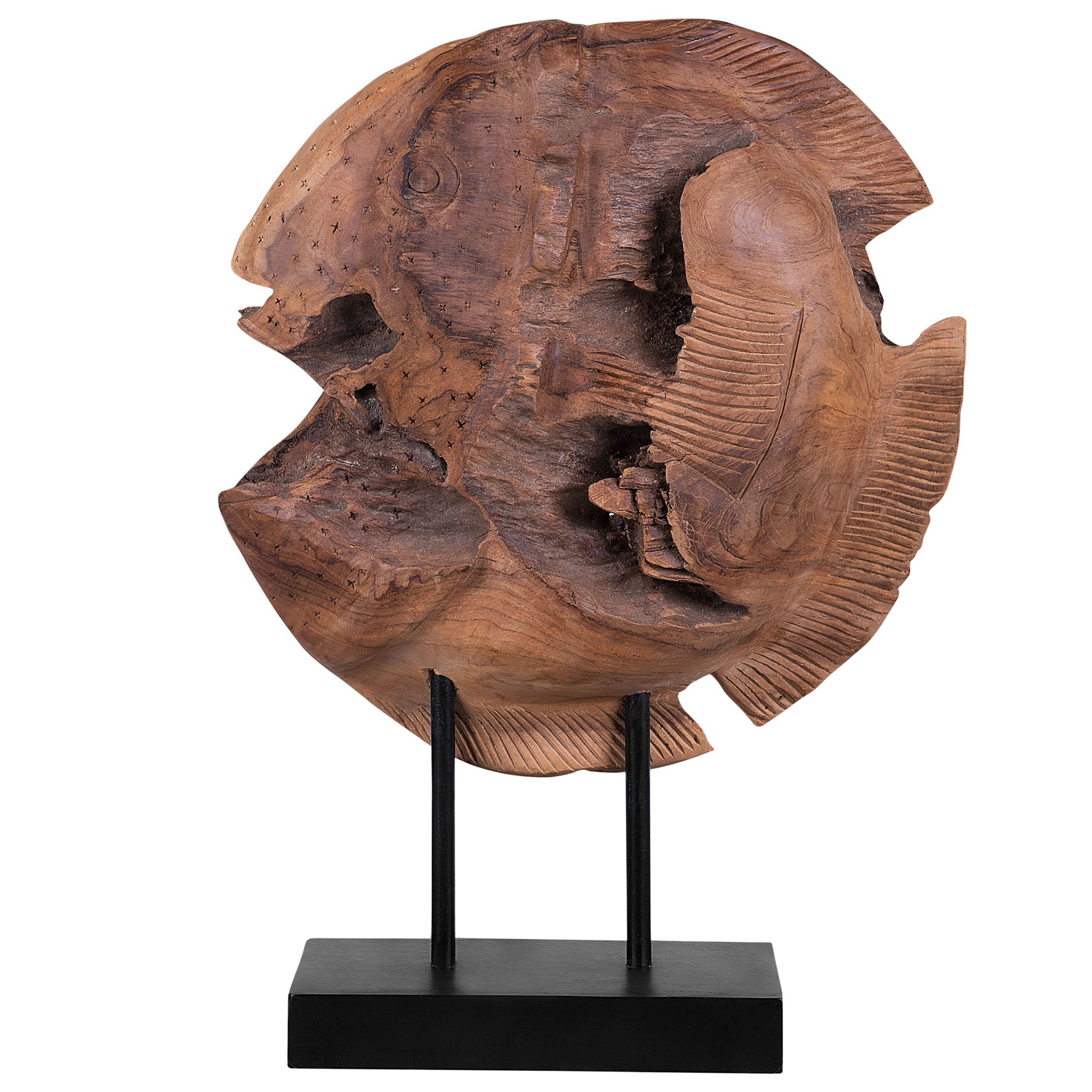 Beliani figura decorativa plaice fish madera de teca industrial rústico madera clara