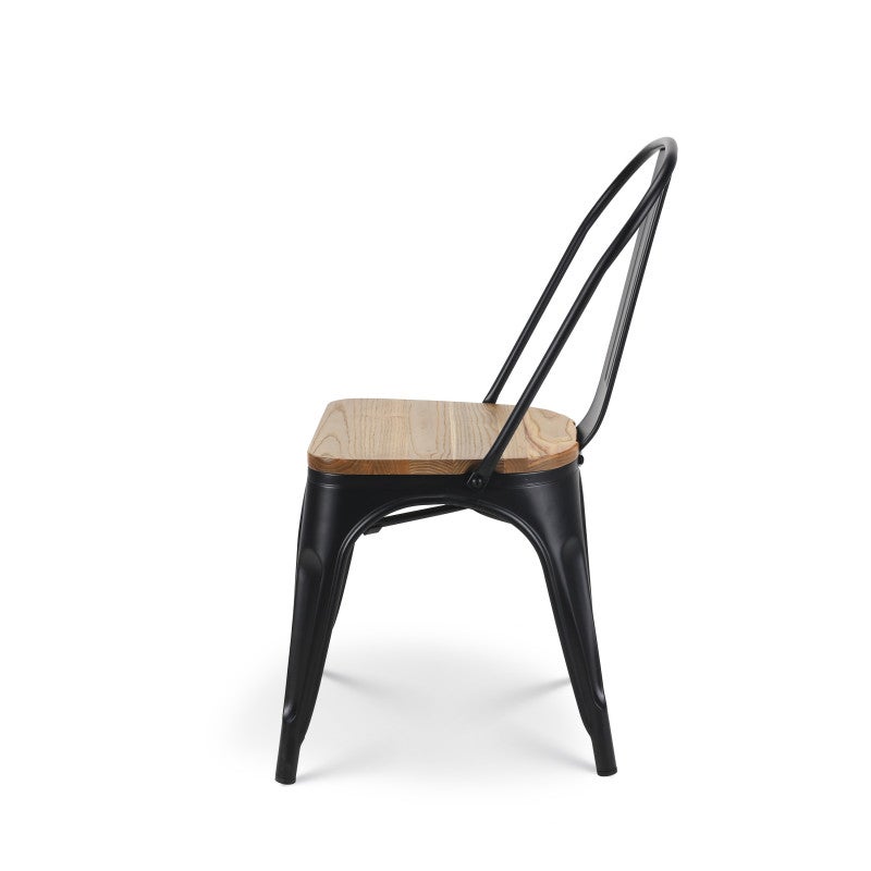 Set tavolo e sedie in stile industriale, metallo nero opaco e legno naturale, 120x80 cm - Design Factory - 9