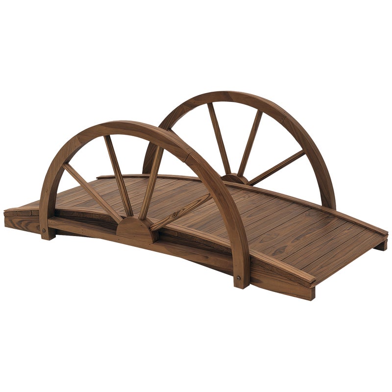 drewniany mostek ogrodowy Lawn Décor Stained wykończenie Arc zewnętrzny Pond WalkwayYard dekoracja Half Wheeled Railings 100L x 50W x 37Hcm