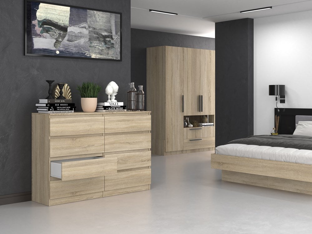 MILAN - Commode large 8 tiroirs chambre salon - 97x138x40 - Design minimaliste - Meuble de rangement - Aspect bois - sonoma - 7