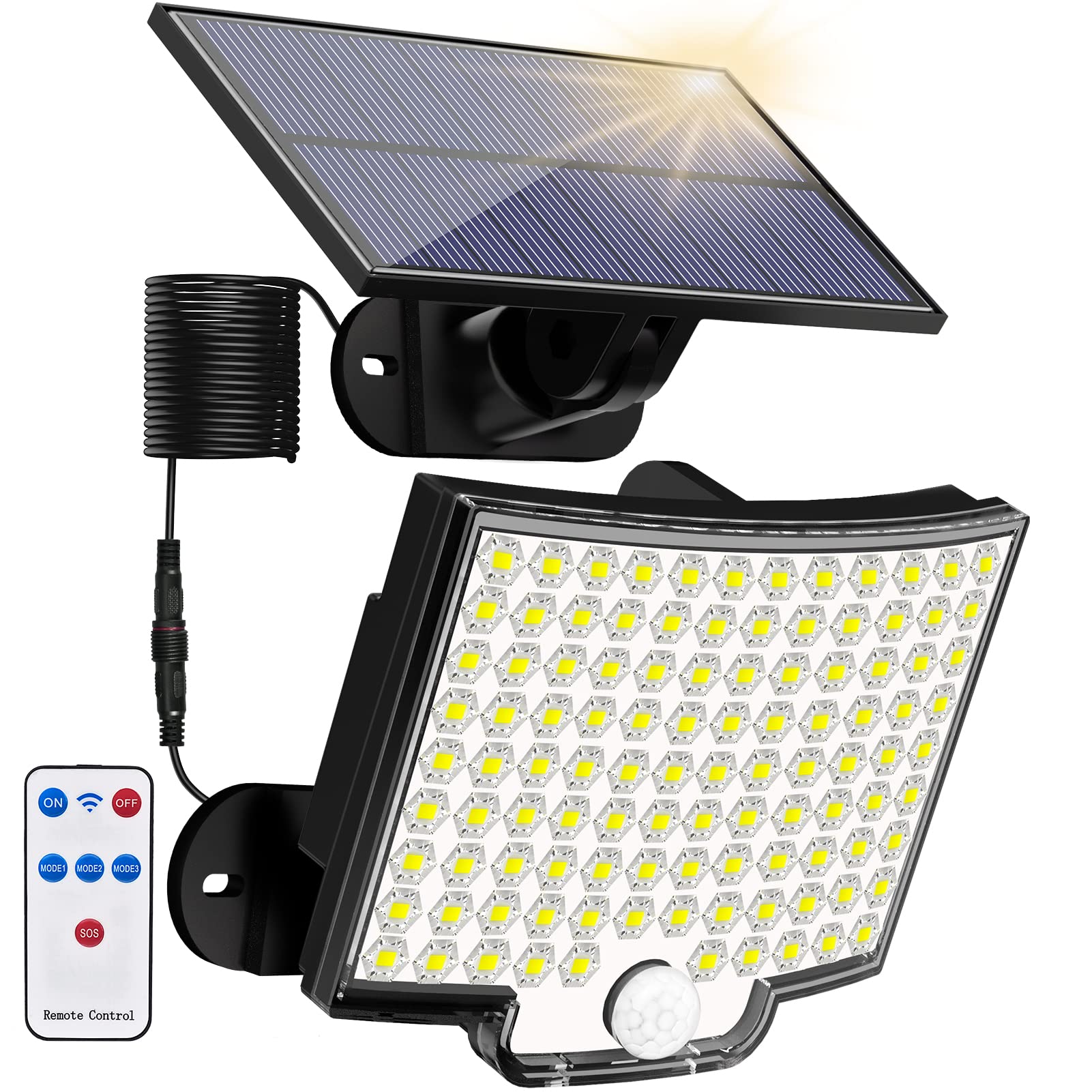 Zewnętrzne lampy solarne, 106 LED, z czujnikiem ruchu, z pilotem, solarny kinkiet bezpieczeństwa