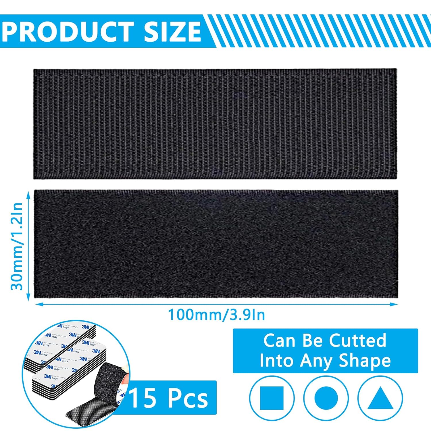15 Paires Scratch Autocollant Double Face, 3x10 cm Réutilisable Attaches Hook and Loop Autocollantes Bande Scratch Agrippantes Adhésives Bande - 2