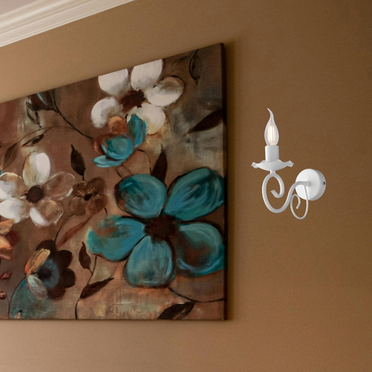 Applique Provenzale Alma 1 Luce Ferro Battuto Bianco Shabby - 3