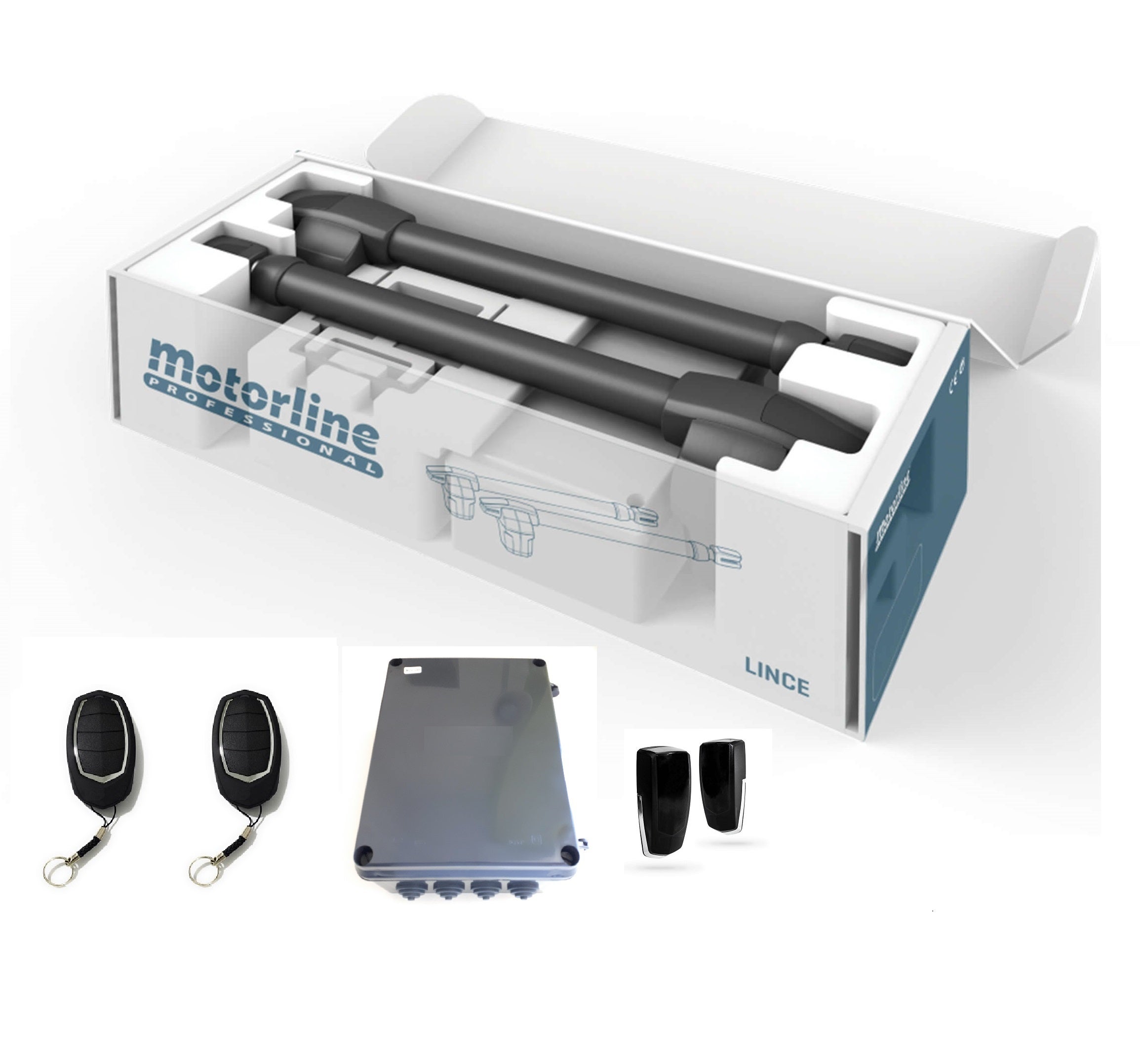 Kit Instalmatic BAT 400 conjunto motores doble puerta cancela batiente hojas hasta 3 metros - Placa de control y radio receptor, 2 mandos y fotocélula - 7