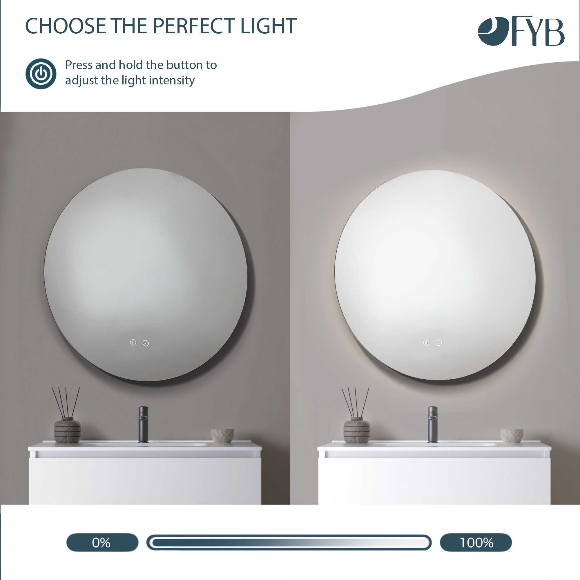 Feel Your Bath Miroir de Salle de Bain Rond avec Lumière LED Réglable 80cm, Miroir 80 x 80 avec Interrupteur Tactile, Antibuée et Arrêt Automatique - 2