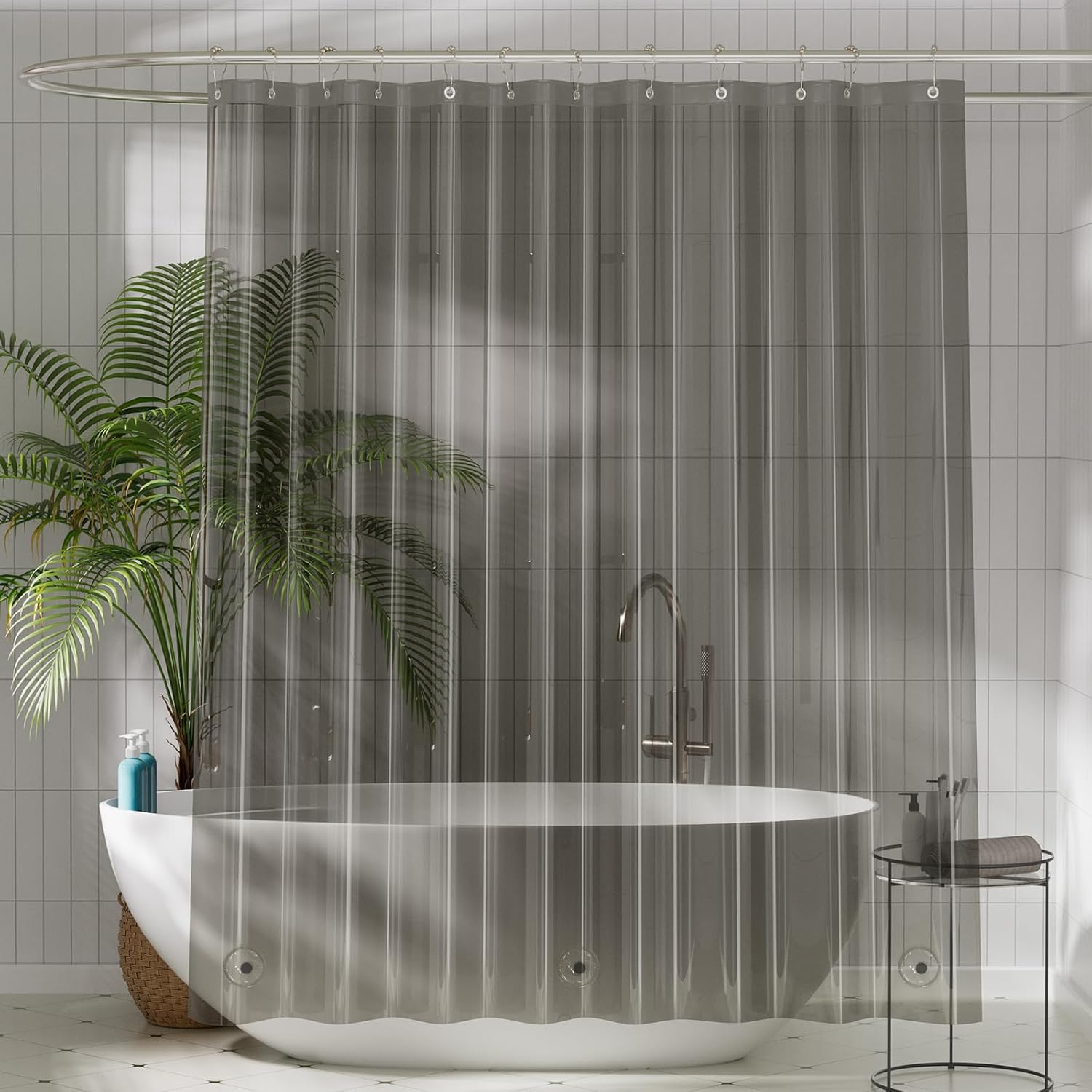 Czarna, przezroczysta zasłona prysznicowa, odporna na pleśń i wodoodporna, z magnesami do wanien i łazienek, 180x200