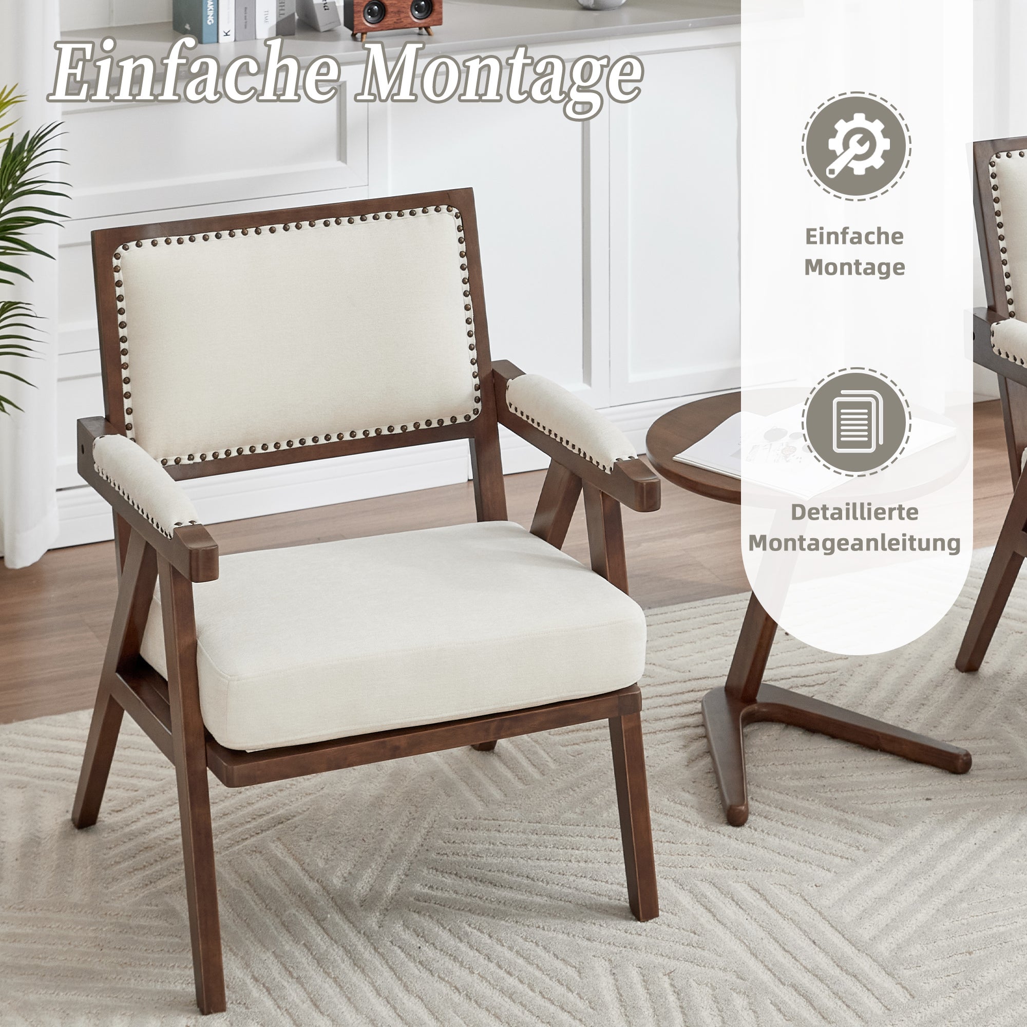Fauteuil lounge moderne (tissu, 1-place) : accoudoirs, structure bois, méridienne rembourrée. Salon/chambre/bureau/séjour. - 4