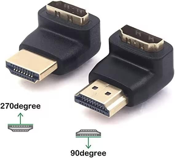 Lot de 2 Adaptateur HDMI 90 degrés et 270 degrés Connecteur HDMI coudé Angle Droit Mâle à Femelle 4K 3D - 2