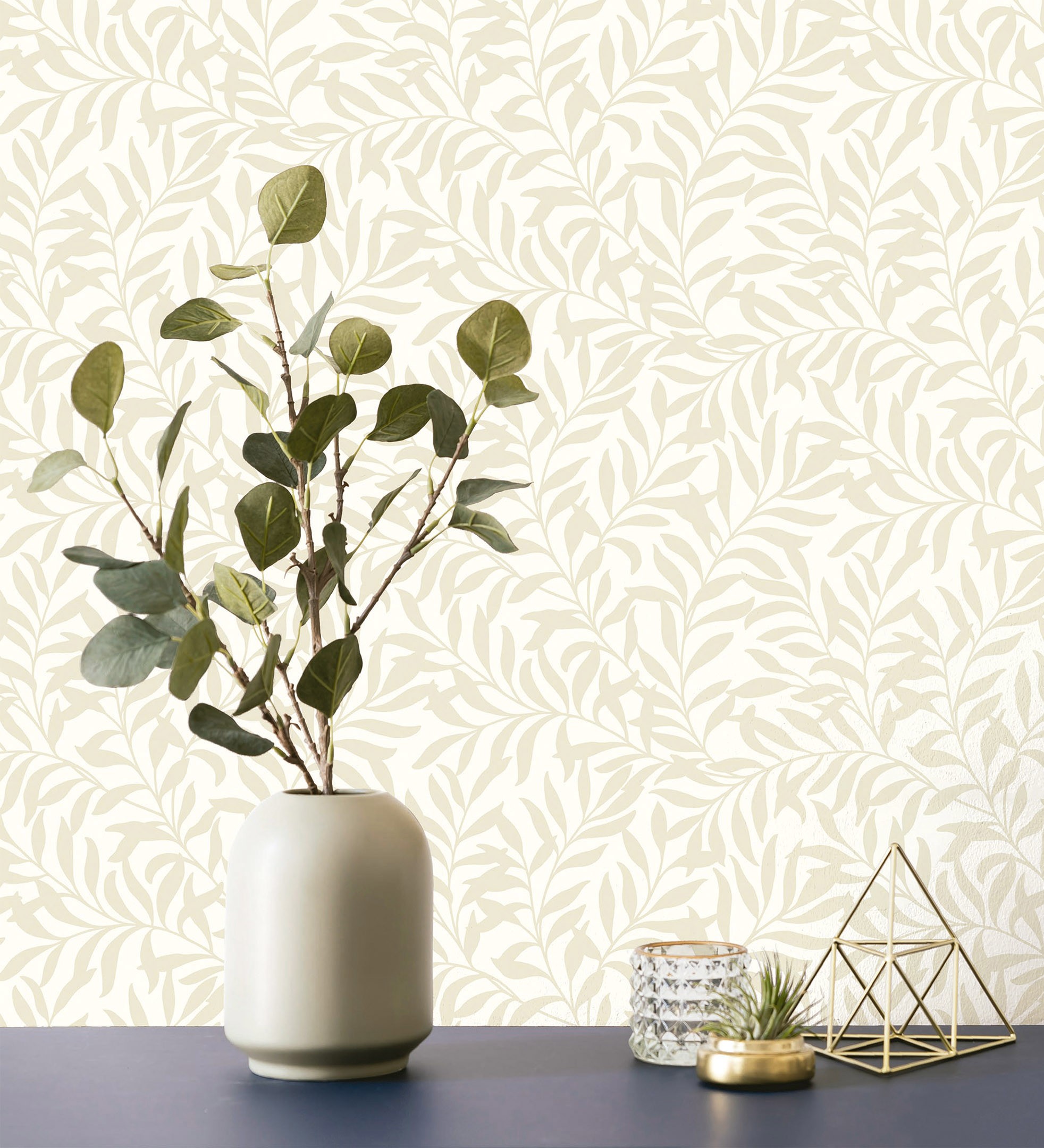 Papel pintado vinílico ecológico de hojas efecto nacarado color beige - didier 681207 de gaulan - rollo de 10 m x 0,53 m