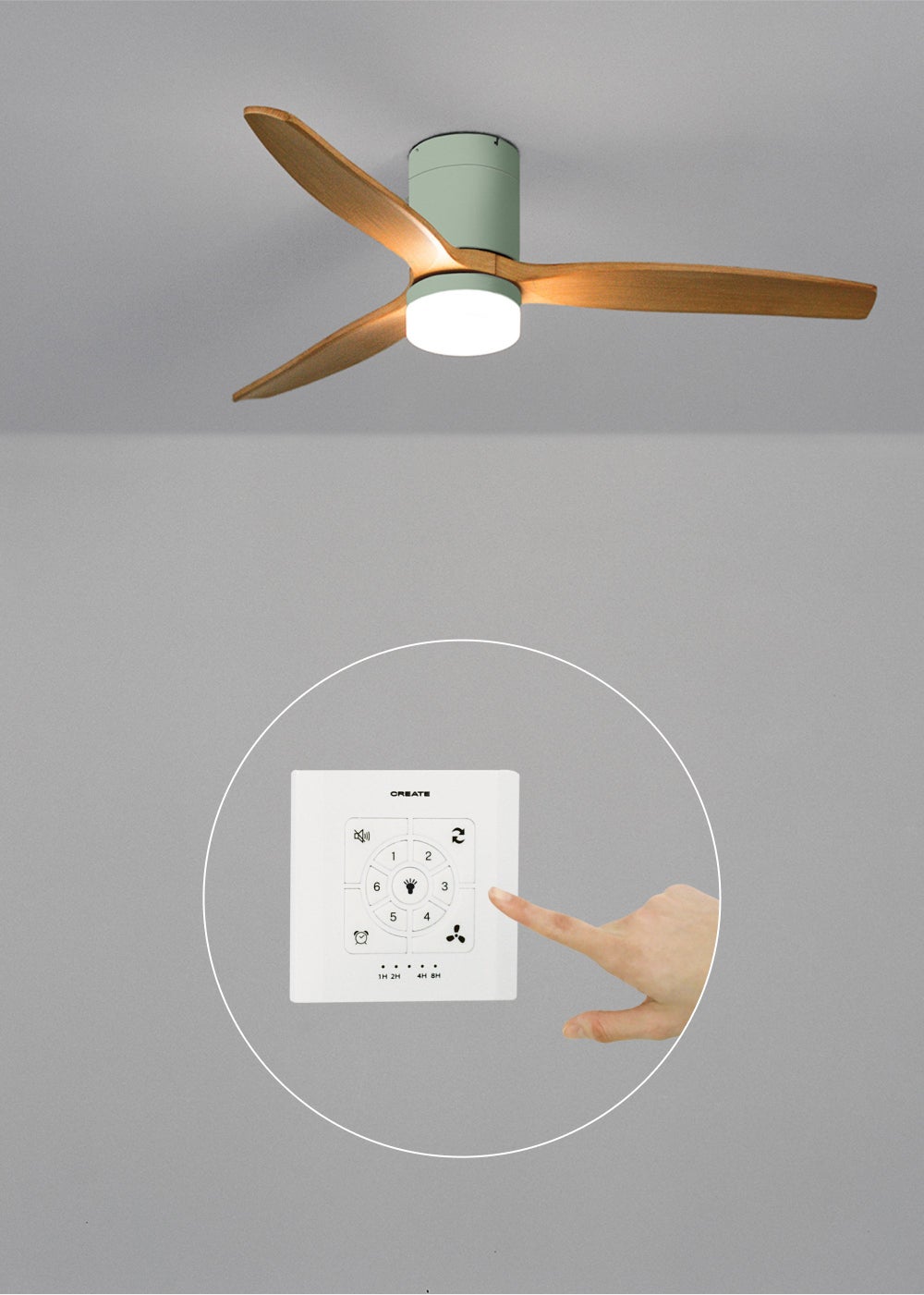 CREATE - WIND CALM M - Ventilateur de plafond silencieux 40W avec pales techniques en ABS Ø132cm avec eclaraige avec contrôleur mural - 3