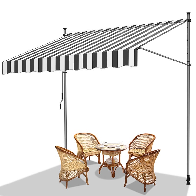 Markiza balkonowa szaro-biała, 350x120 cm, regulowana, odporność UV, na taras i balkon
