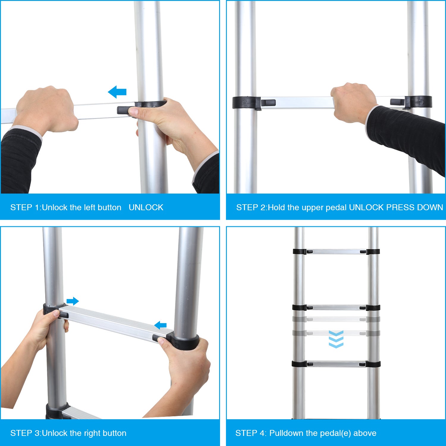 Échelle télescopique 3,8 m argent+échelle à crochet extensible échelle à rallonge en aluminium antidérapante échelle à rallonge extensible - 3
