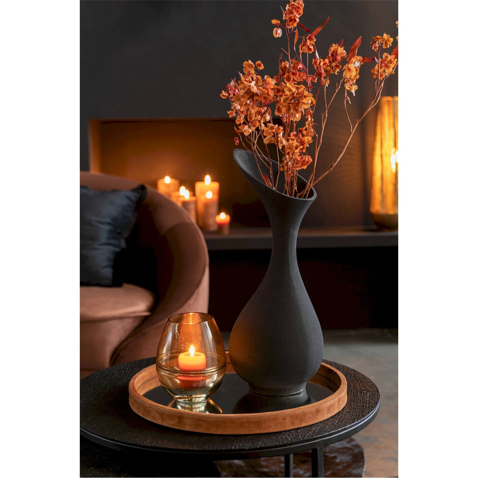 Vase design rugueux en aluminium noir élégant pour salon 35 x 35 x 77,5 cm noir mat rugueux - 3