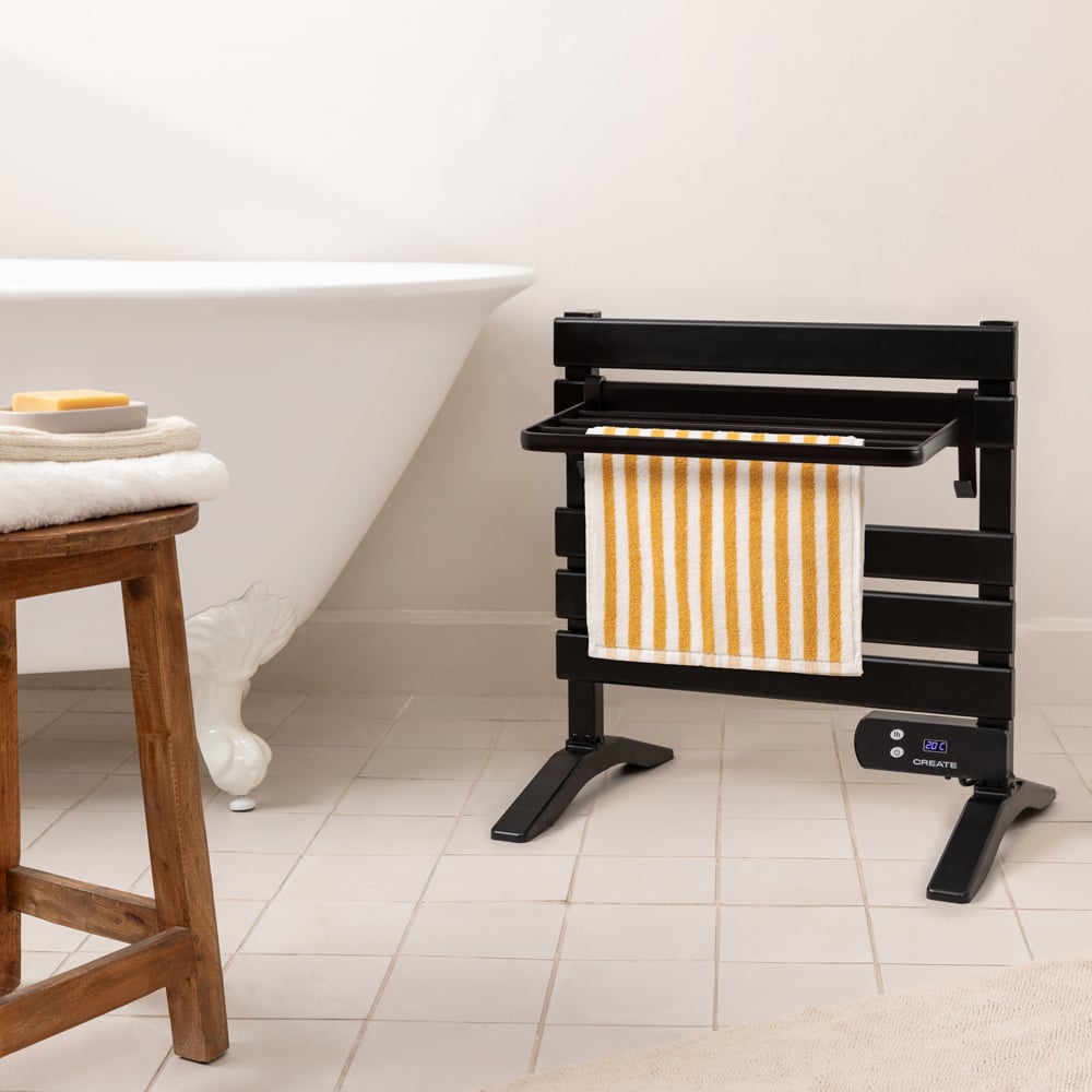 CREATE Warm Towel Minimal – Porte-Serviettes Électrique Pivotant 180° – 80W – Blanc – Silencieux & Économe