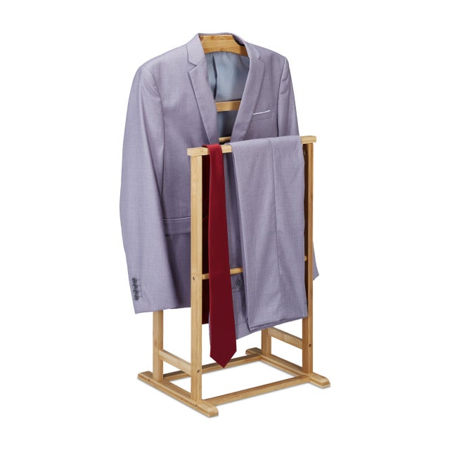 Valet de chambre, porte vêtements en bambou, femme et homme, vestiaire, HxLxP: 98,5 x 47 x 36 cm, naturel, Relaxdays