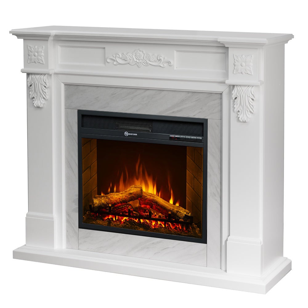 Kominek elektryczny TRUMAN, kominek stojący, imitacja białego marmuru, dł. 121 x gł. 38 x wys. 108 cm