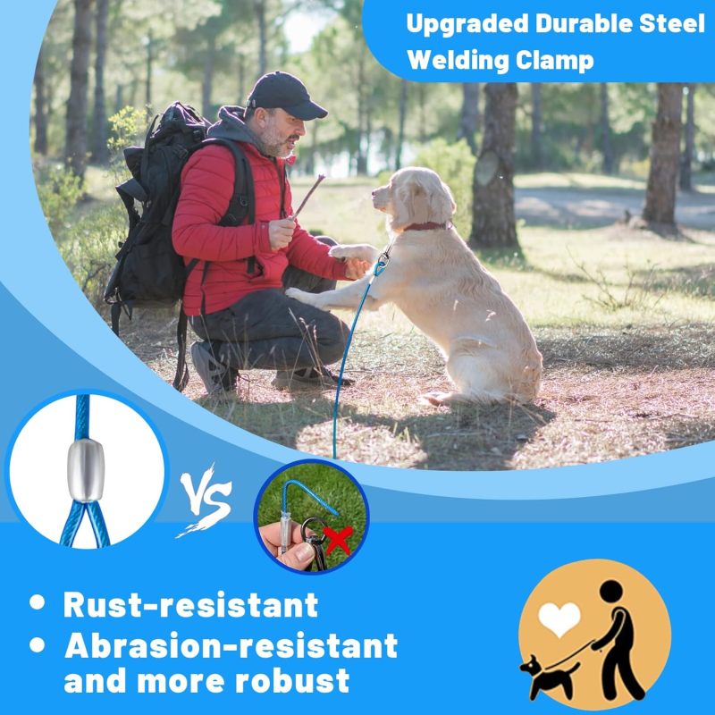 Cão cabo de amarração: 15 FT aço Wire Runner com Superior Clips-resistente cão Lead para cães grandes cima para 165 lbs, ao ar livre Yard uso - 6