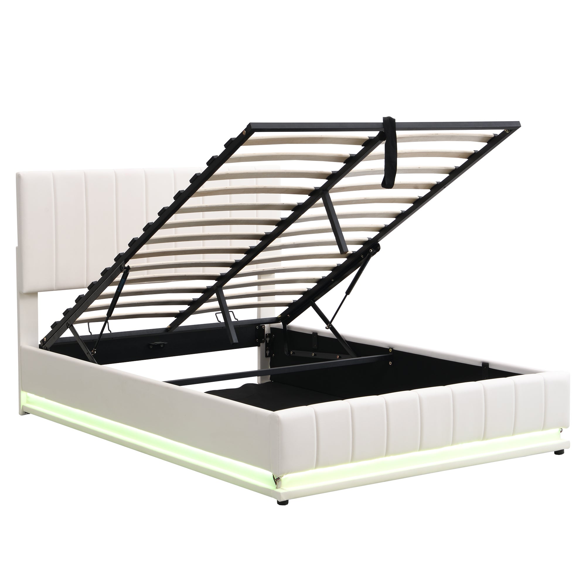 Łóżko z ekoskóry z LED + stelaż na listwy + regulowane wezgłowie - 140x200cm - Białe - 5