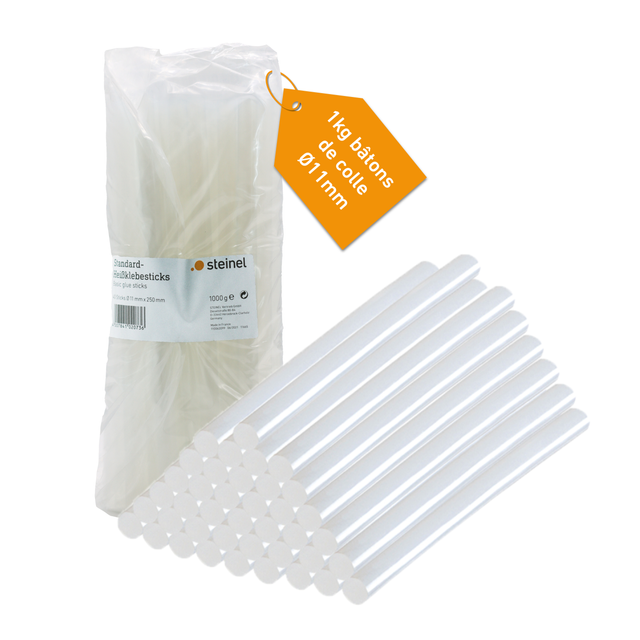 Bâtons de colle universels, transparents Ø11 mm x 250 mm, 1 kg, env. 40 pièces, colle chaude pour pistolets à colle 11 mm STEINEL