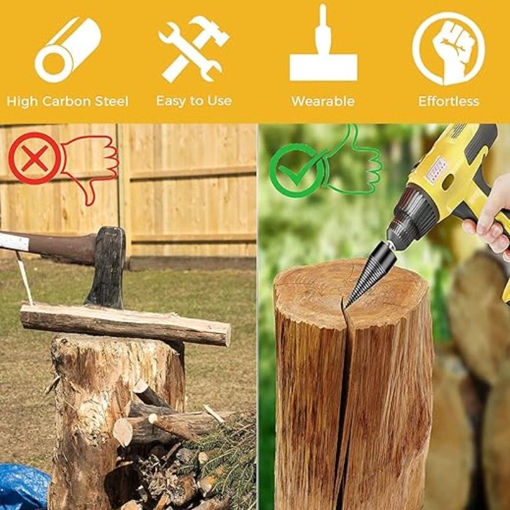 Perceuse à cône pour fendeur de bois 42 mm + 32 mm avec 4 poignées de perçage, vis à cône pour perceuse, perceuse étagée, coupe-bois - 5