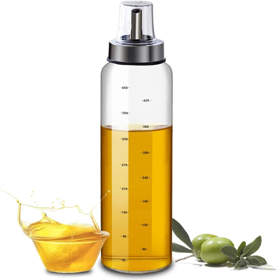 Butelka oliwy z oliwek 500 ml, szklany dozownik oliwy z oliwek, butelka na oliwę z oliwek i ocet z pokrywką odporną na plamy, dozownik oleju do grilla