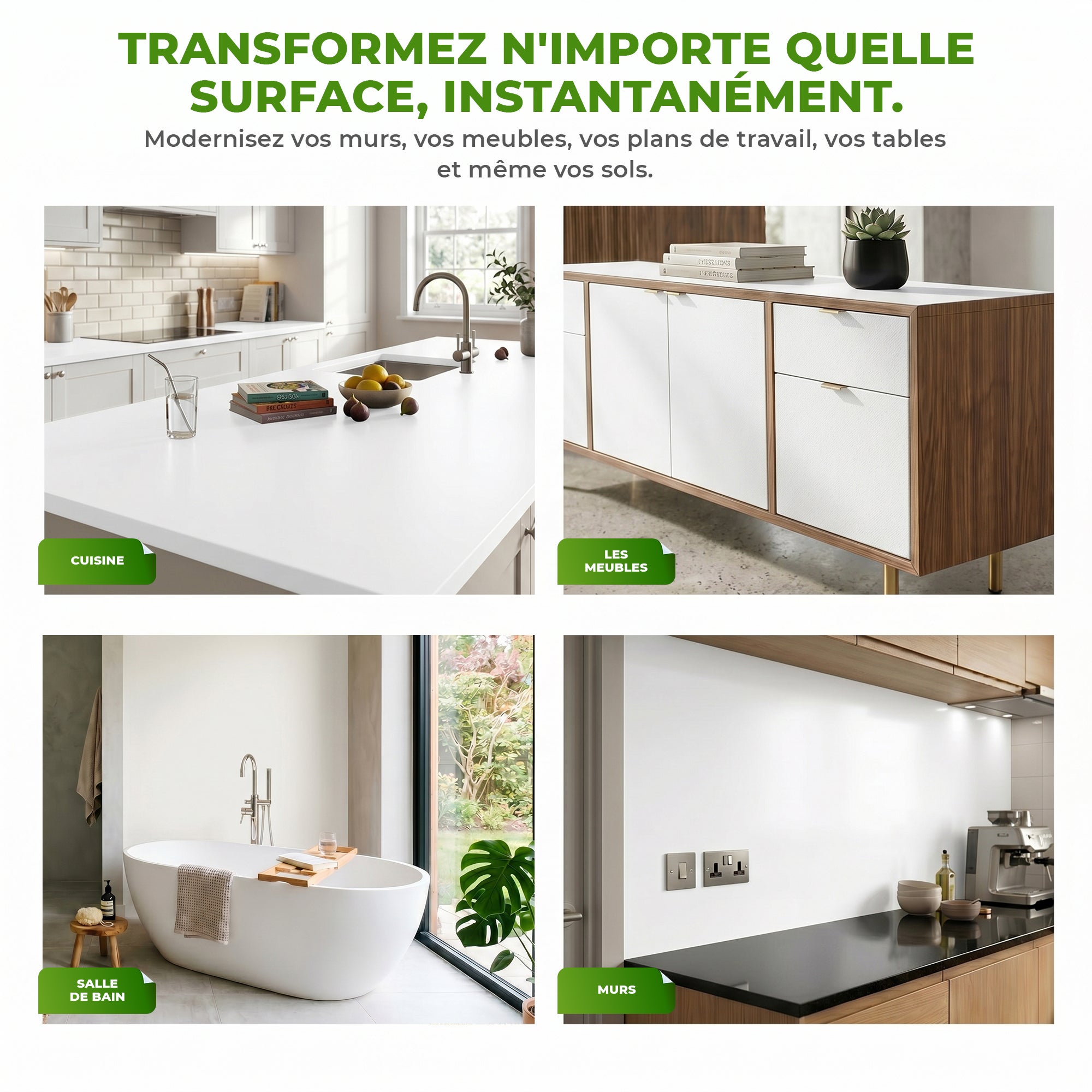 Rouleau adhésif décoratif Vinyle au Mètre - Sticker Lavable Imperméable Mur Cuisine Meubles - 60cmx2m - Blanc - 5