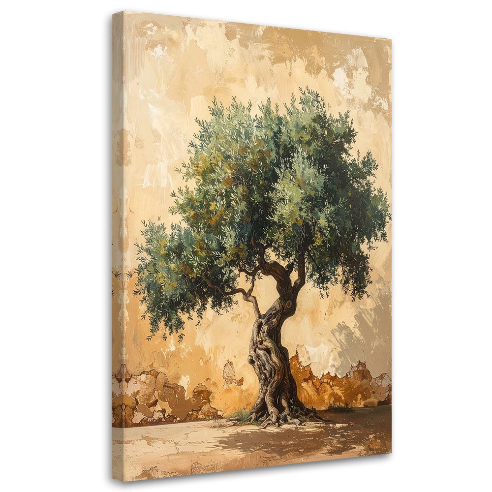 Obraz do salonu sypialni biura, Drzewko oliwne na tle muru beżowy 80x120