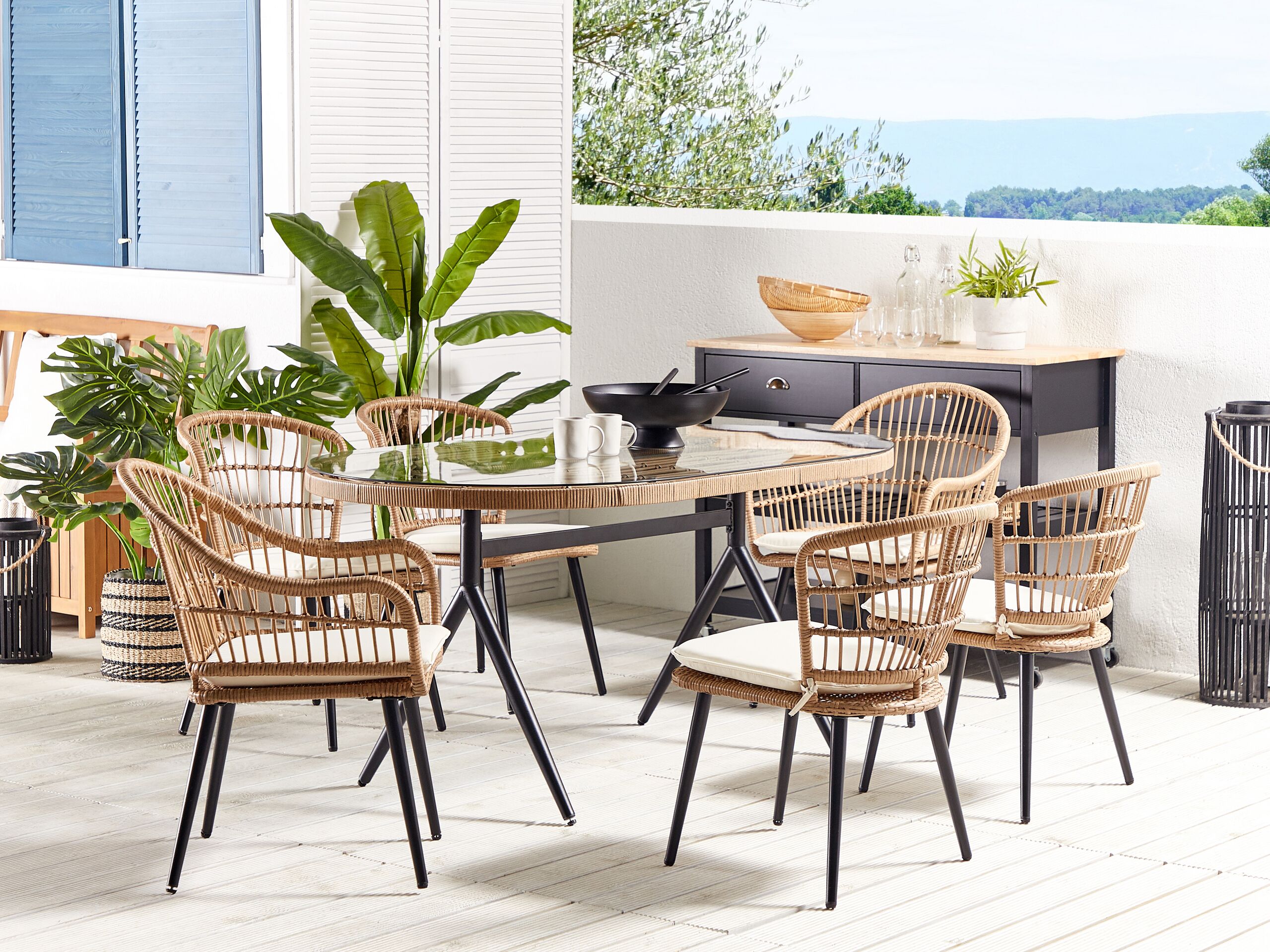 Beliani Conjunto de comedor exterior 6 plazas ALIANO II con cojines Beige - 6