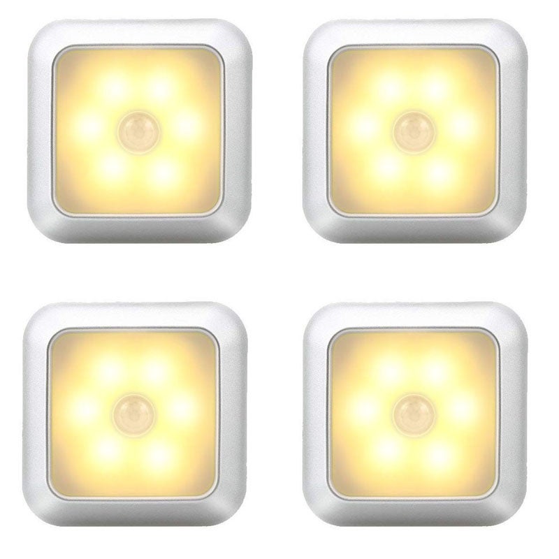Kwadratowa lampka nocna bezprzewodowa, 4 sztuki, bezprzewodowe światło LED, ciepłe srebrne światło, 8*8*2cm