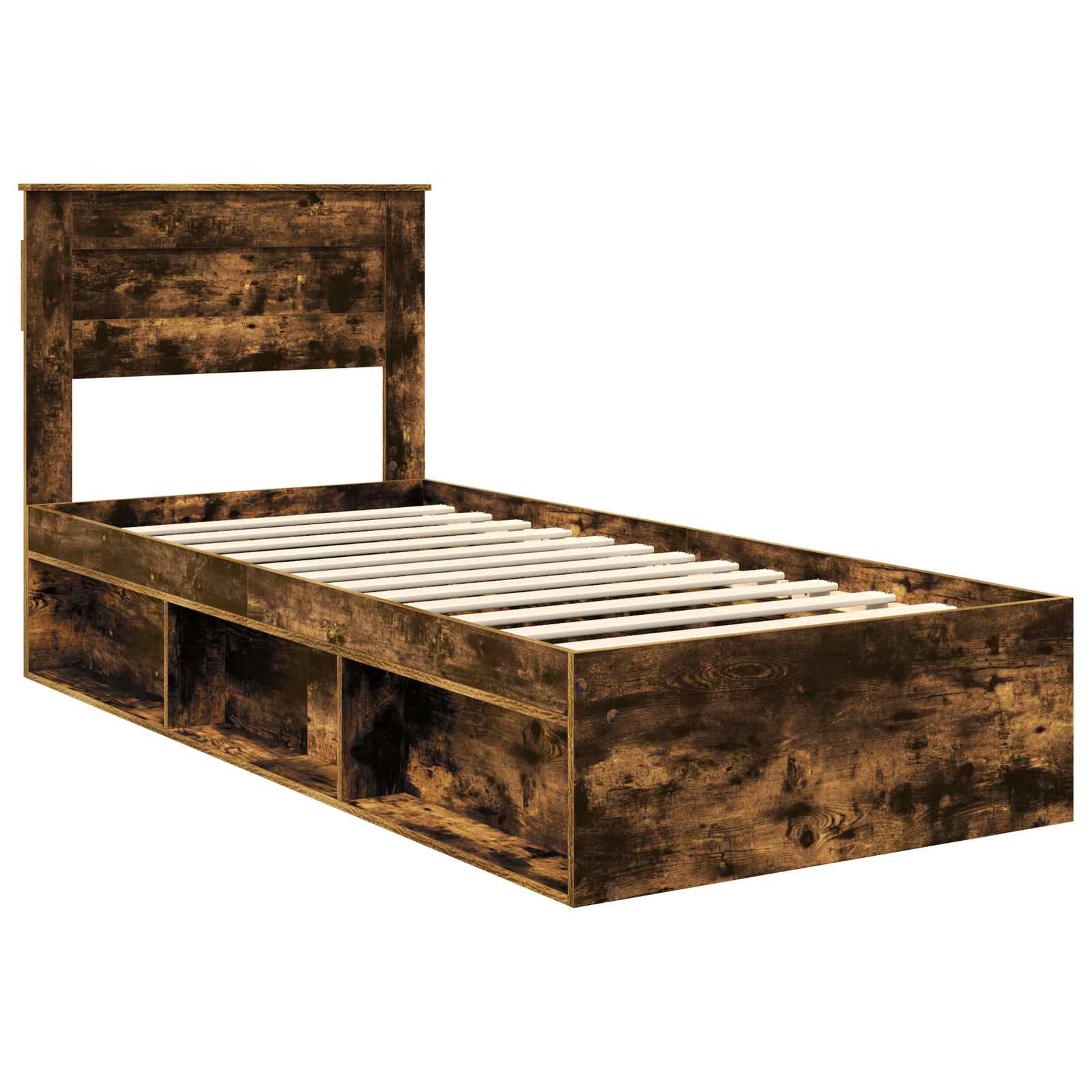Cadre de lit en panneau de bois, chêne fumé, pour la chambre, 75 × 190 cm - 4