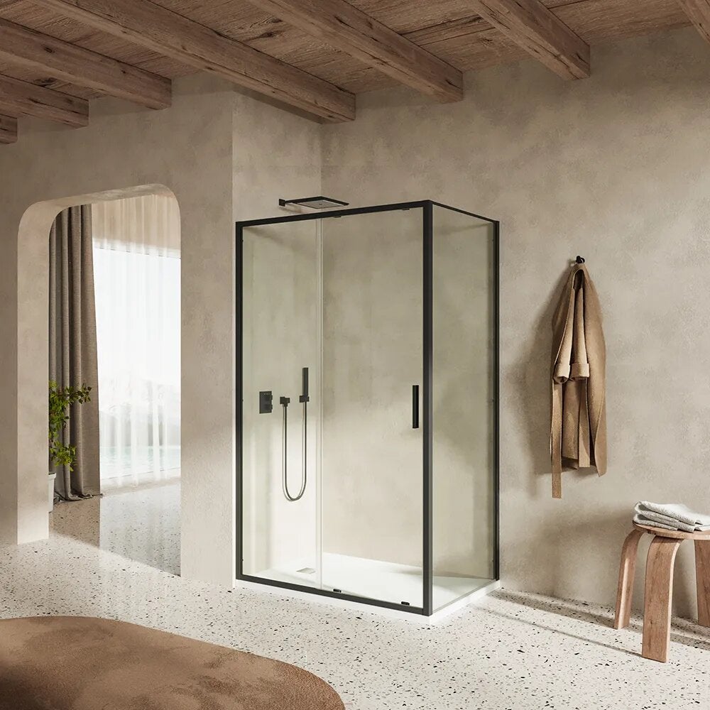 Mampara de ducha slim 70 x 110 cm con puerta corredera y panel fijo ...