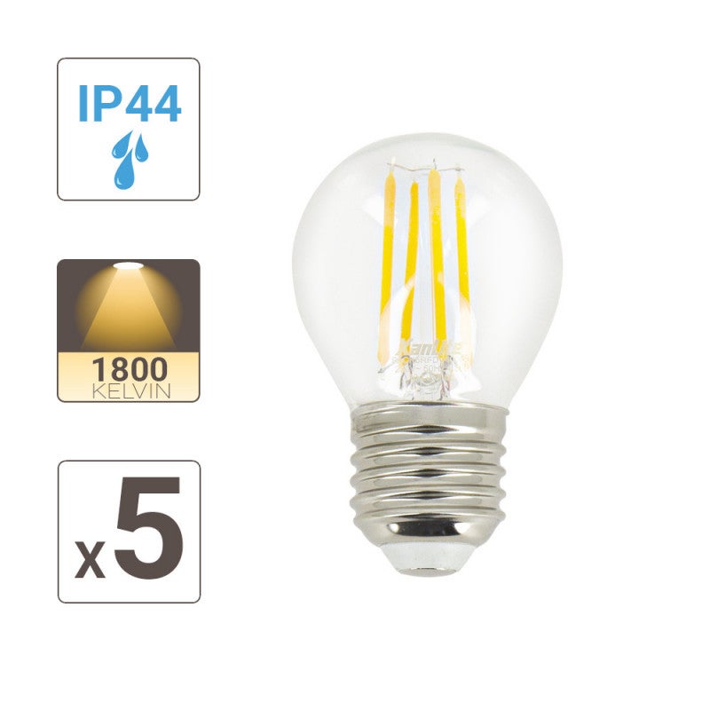 Xanlite - Lot de 5 Ampoules LED 'Vintage', Culot E27, Blanc Chaud, Spécial Extérieur (IP45) - PACK5RFDV400PA - 4
