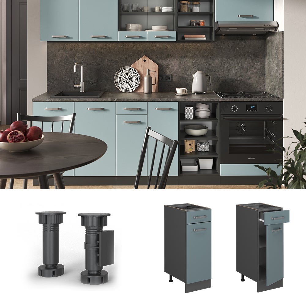 Chambre Complete Adulte Meuble Cuisine R-Line, Blanc Haute Brillance, 40 Cm, PT Anthracite, Vicco Commode A Langer Bebe