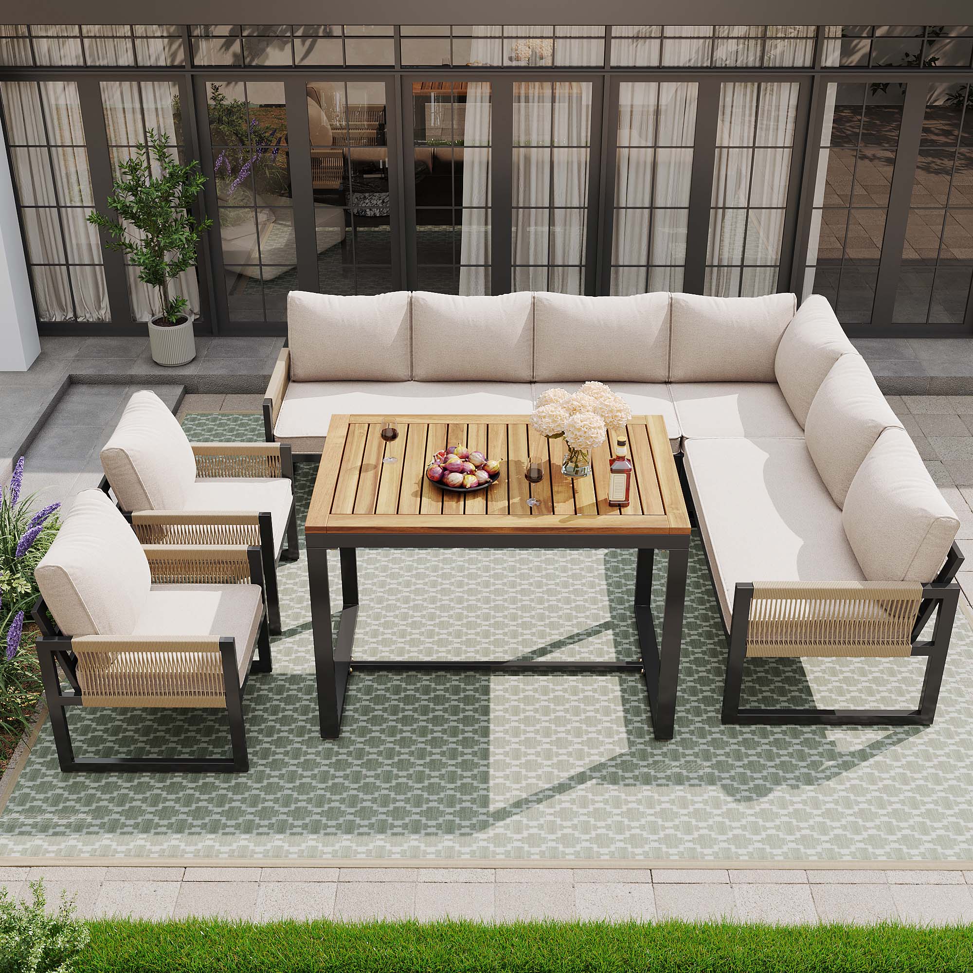 Ensemble de mobilier de jardin modulaire 7-8 personnes, résistant aux intempéries avec coussins confortables - 2