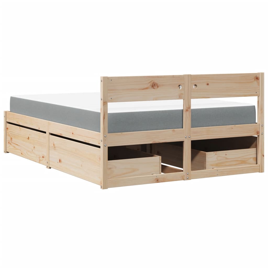 Lit avec tiroirs et matelas 140 x 190 cm en bois de pin massif - 6