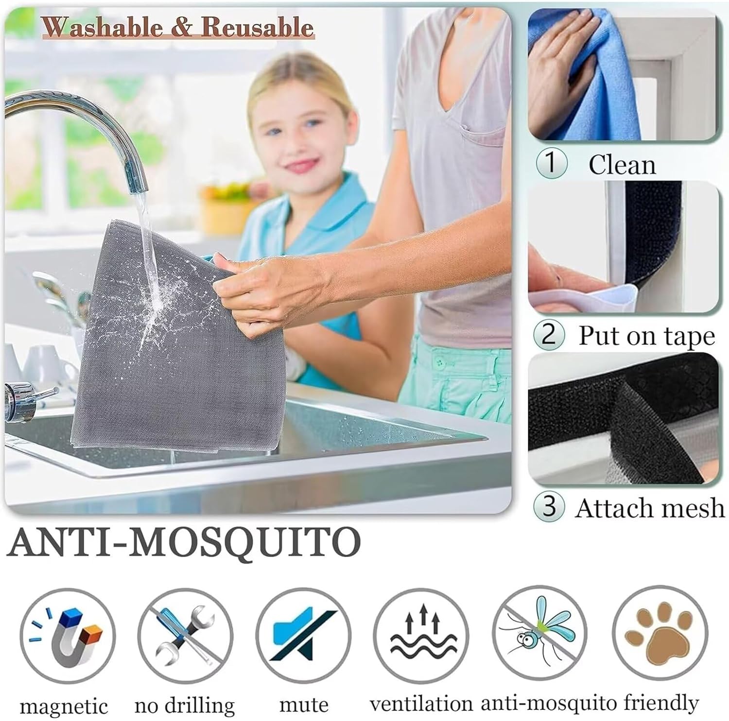 Moustiquaire Porte FenêTre Scratch 130x150cm Noir Rideau pour Fenêtre Moustiquaire Fenetre Chat Sans Percer Maille de moustiquaire de fenêtre - 5