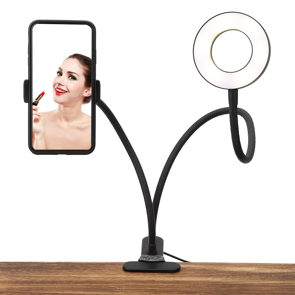 Pierścień świetlny do selfie, elastyczne ramiona z uchwytem na telefon komórkowy, lampa stołowa do transmisji na żywo, makijażu, zdobienia paznokci
