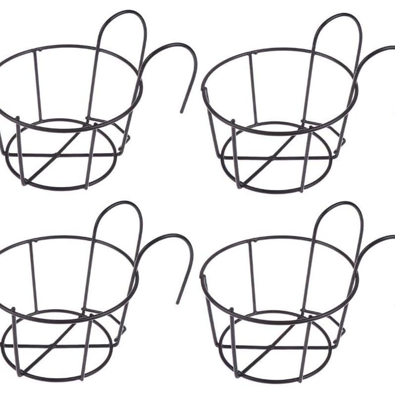 Czarny wiszący stojak na kwiaty 16*16*9 cm 4 sztuki uchwyt na doniczki balkonowe okrągły żelazny wiszący kosz na kwiaty odpowiedni na balkon