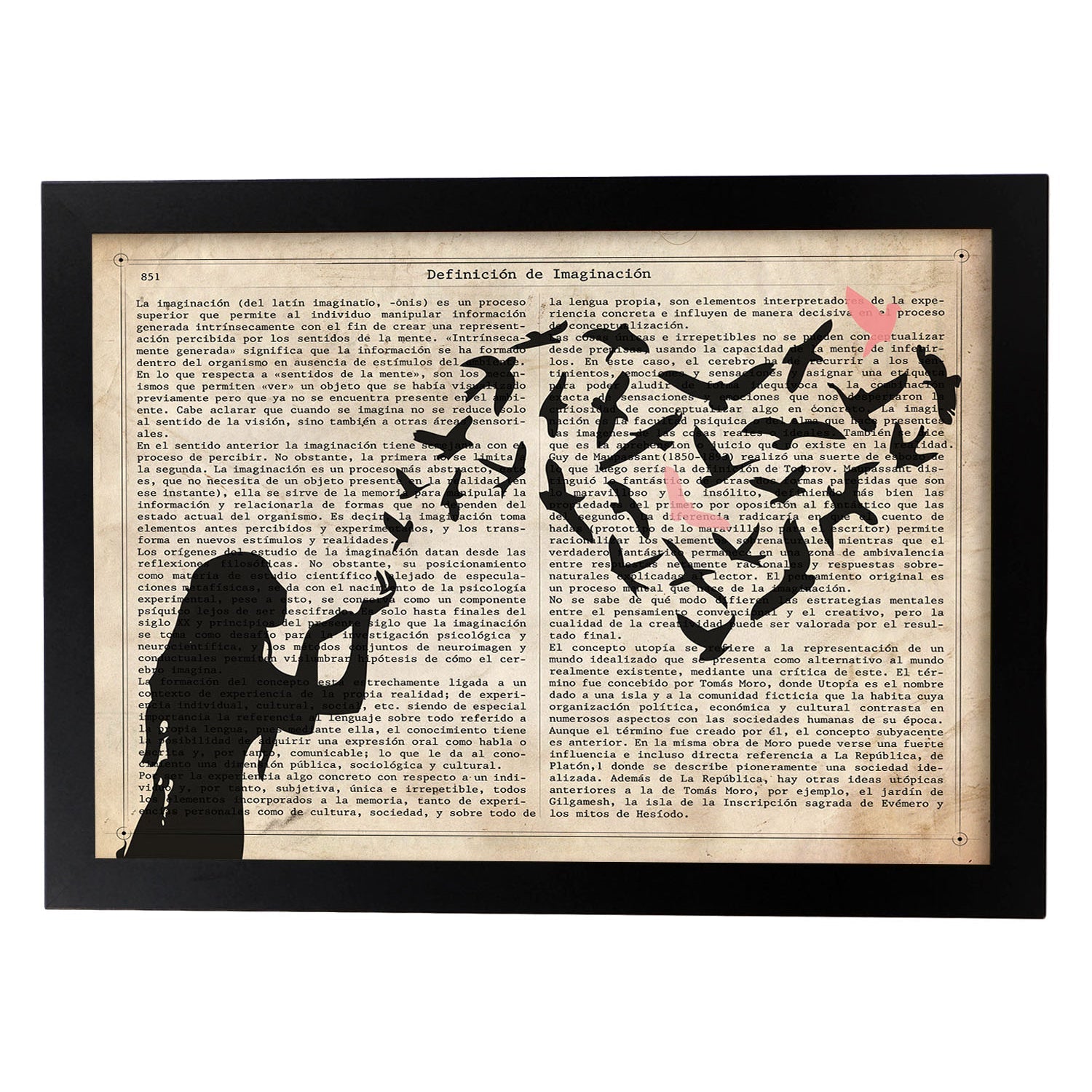 Poster de nina corazon de pajaros. lamina para ninas con imagenes de chicas pequenas. marco blanco - a3
