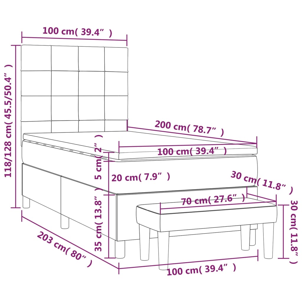 Sommier à lattes avec matelas Bleu foncé 100x200 cm — COMFORTXL - 8