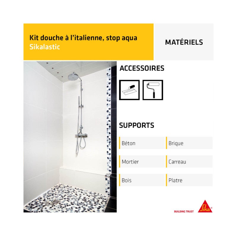 Kit douche à l'italienne SIKA - Étanchéité sous carrelage Sikalastic 260 Stop Aqua - 8m² - 4