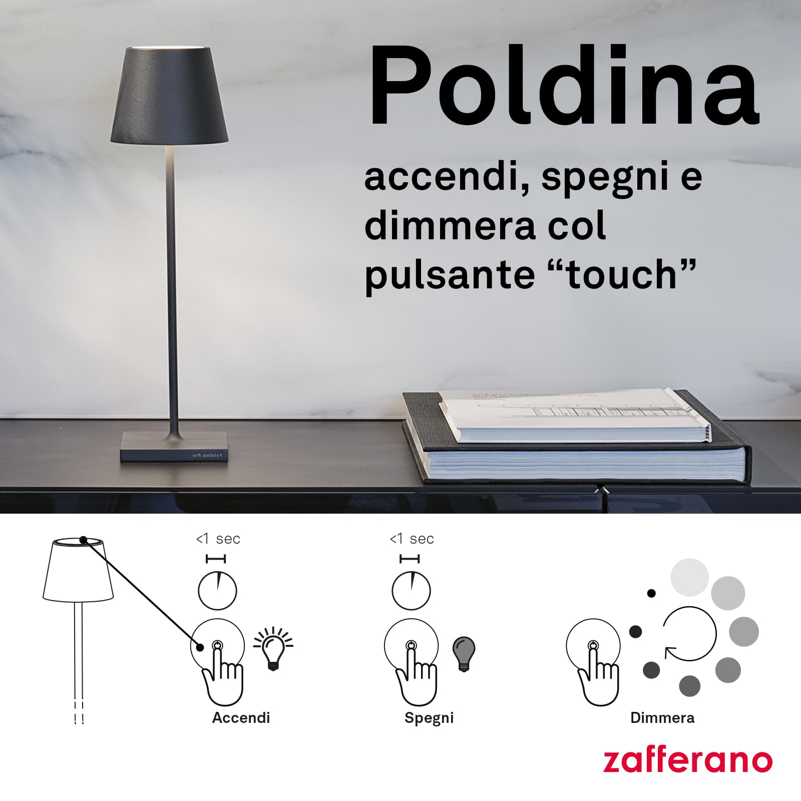 Lampe de table LED Poldina Pro Sabbia, rechargeable et dimmable avec une autonomie jusqu'à 12 heures - 7