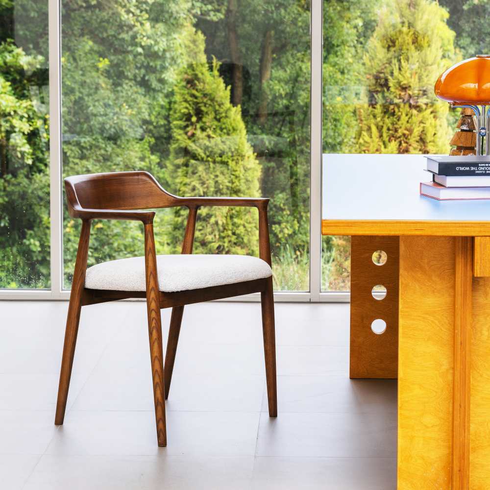 Chaise en bois Eden Walnut/Blanc avec assise rembourrée, design moderne Kennedy, confort durable et élégant - 5