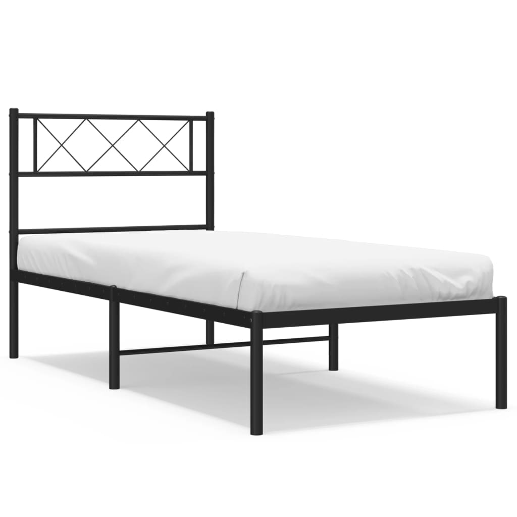 Łóżko Metalowe Czarne Rama Łóżka Ze Stelażem Do Pokoju Sypialni 75x190 cm