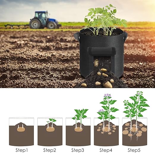 Set di 2 sacchi per coltivazione di patate, sacchi per coltivazione da 10 galloni, vaso per fiori con manici e finestra di raccolta per patate, to - 4