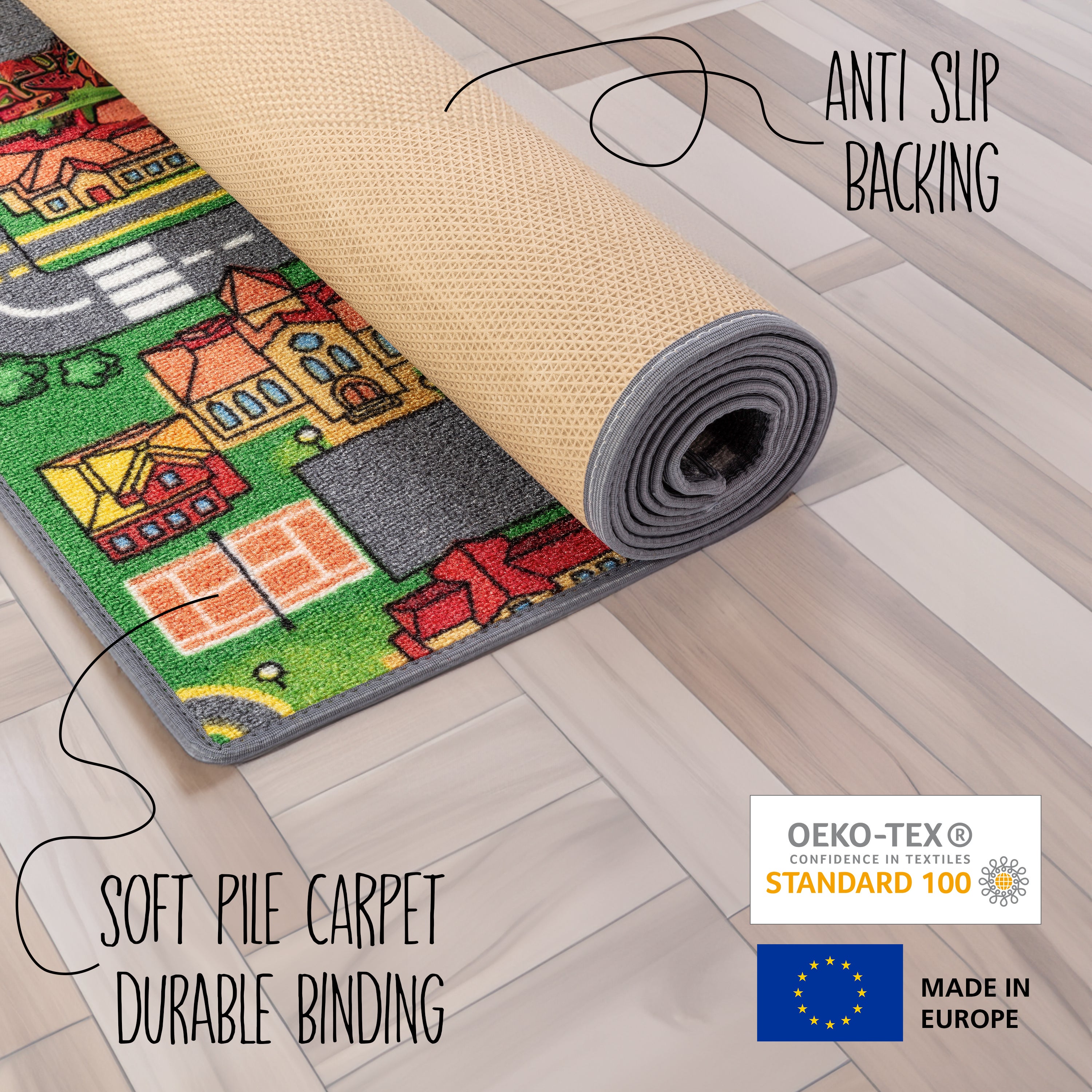 Carpet Studio Tapis de Jeu Enfant 95x133cm, Playcity, Tapis Circuit Voiture, Lavable, Antidérapant - 2