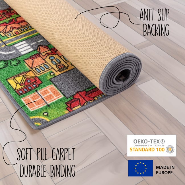 Flagship Carpets Tappeto Simply Stylish Per Aula O Cameretta – 1,5x2,1 Mt – Bianco/Nero/Verde – Antimacchia E Ignifugo